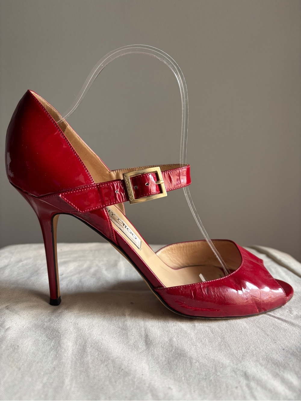 Jimmy Choo Red Patent D'Orsay Stiletto Heels Peep Toe EU 41 US 10